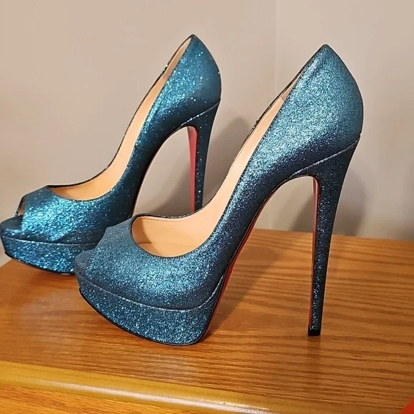 Christian Louboutin Lady Peep 150mm Blue Glitter - Picture 6 of 12